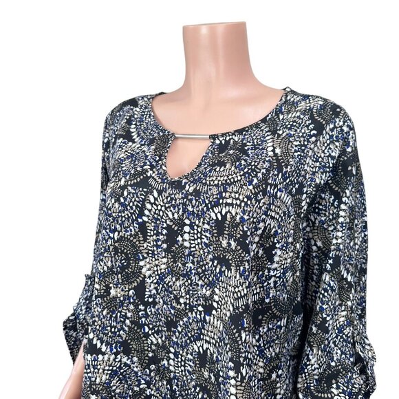 Larry Levine Women SZ 2X Tunic Blouse Black Abstract Print Roll Tap 3/4Sleeve    - Picture 2 of 11